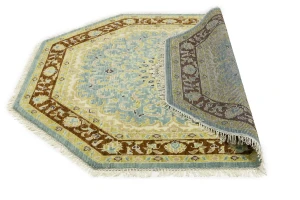 Teal Floral 6X6 Traditional Oushak Oriental Octagon Rug