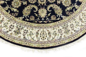 Dark Navy Floral 7X7 Indo-Nain Oriental Round Rug