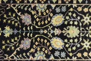 Black Floral 2'6X12'3 Osh Chobi Oriental Runner Rug