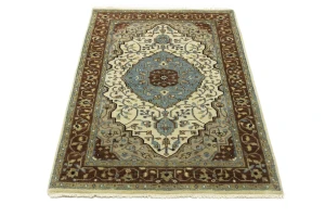 Beige Floral 3X5 Rare Heriz Serapi Oriental Rug