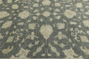 Muted Dark Slate Floral 10X14 Transitional Oriental Rug