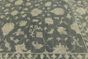 Muted Dark Slate Floral 10X14 Transitional Oriental Rug