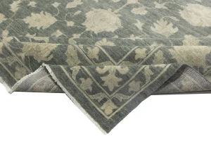 Muted Dark Slate Floral 10X14 Transitional Oriental Rug