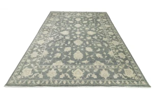 Muted Dark Slate Floral 10X14 Transitional Oriental Rug