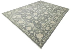 Muted Dark Slate Floral 10X14 Transitional Oriental Rug