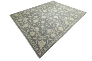Muted Dark Slate Floral 10X14 Transitional Oriental Rug
