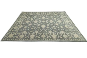 Muted Dark Slate Floral 10X14 Transitional Oriental Rug