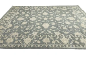 Muted Dark Slate Floral 10X14 Transitional Oriental Rug