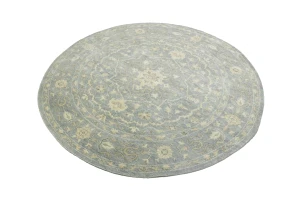 Muted Gray Floral 8X8 Transitional Oriental Round Rug