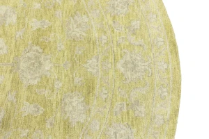 Muted Golden Yellow Floral 8X8 Transitional Oriental Round Rug