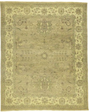 Muted Khaki Floral Transitional 8X10 Indo-Nain Oriental Rug