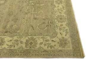Muted Khaki Floral Transitional 8X10 Indo-Nain Oriental Rug