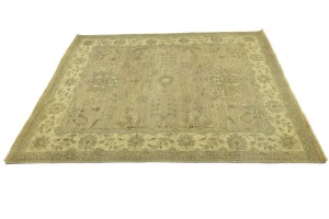Muted Khaki Floral Transitional 8X10 Indo-Nain Oriental Rug