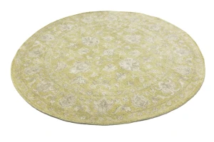 Muted Golden Yellow Floral 6X6 Transitional Oriental Round Rug
