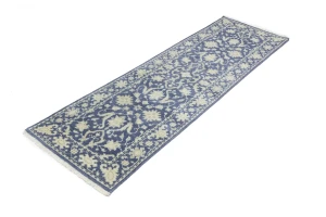 Muted Slate Blue Floral 2'5X8 Transitional Oriental Runner Rug