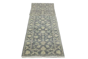 Muted Dark Slate Floral 2'3X12 Transitional Oriental Runner Rug