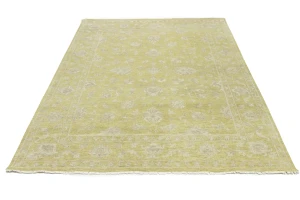 Muted Golden Yellow Floral 8X10 Transitional Oriental Rug
