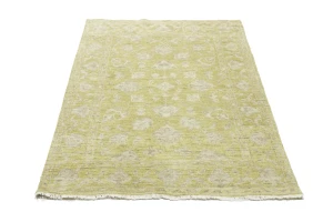 Muted Golden Yellow Floral 4X6 Transitional Oriental Rug