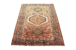 Semi Antique Tribal Geometric 4X5 Karajeh Persian Rug