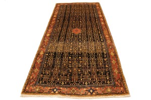 Vintage Charcoal Tribal 4X10 Koliaie Sanandaj Persian Runner Rug