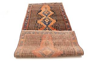 Semi Antique Tribal Rusty Red 4X9 Sanandaj Persian Runner Rug