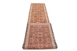 Vintage Coral Red Tribal 2'6X12'7 Hossainabad Persian Runner Rug