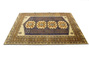 Vintage Plum & Ocher Tribal 5X6 Turkoman Persian Rug