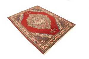 Semi Antique Floral Red 4'9X6'5 Tabriz Persian Rug