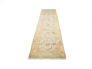 Light Blue Floral Oushak 3X12 Turkish Oriental Runner Rug