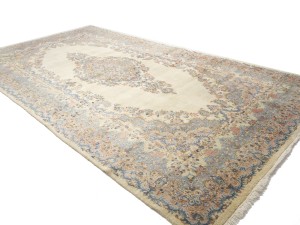 Semi Antique Cream Traditional Floral 9X17 Kerman Persian Rug
