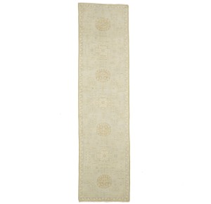 Cream Floral Oushak 3X11'5 Turkish Oriental Runner Rug