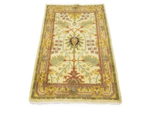 Beige Floral 2'6 x 3'11 Oushak Chobi Oriental Rug