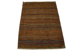 Vintage Multicolored Stripes Tribal 3X4 Gabbeh Persian Rug