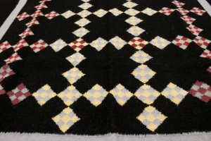 Black Geometric Dhurrie 6X9 Indian Oriental Rug