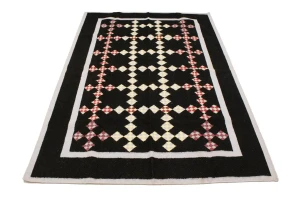 Black Geometric Dhurrie 6X9 Indian Oriental Rug