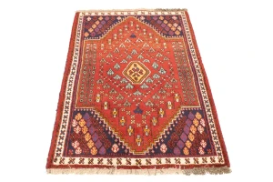 Scarlet Red Tribal 3'5X4'9 Shiraz Persian Rug