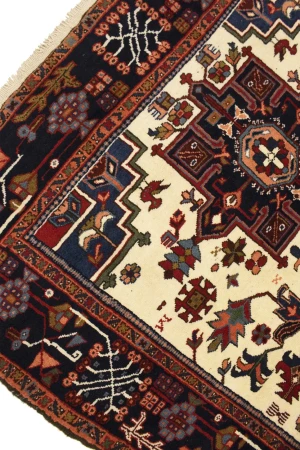 Vintage Cream Tribal 5X8 Karajeh Persian Rug