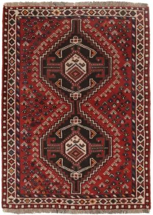 Vintage Rusty Red Geometric 3'6X4'9 Shiraz Persian Rug