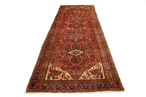 Semi Antique Red Traditional 4'5X12'8 Heriz Persian Runner Rug