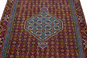 Vintage Red Geometric 4X7 Ardebil Bidjar Persian Rug