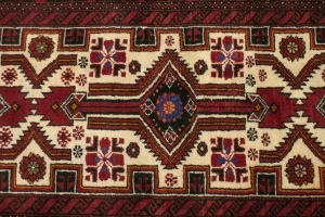 Vintage Ivory Tribal 3X13 Balouch Persian Runner Rug
