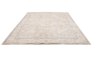 Antique Muted Beige Floral 9'9X12'4 Distressed Vintage Oriental Rug