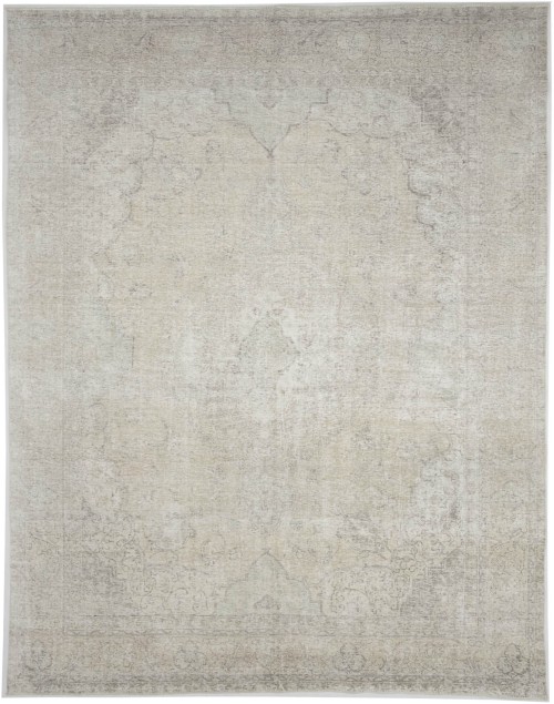 Antique Muted Beige Floral 9'7X12'2 Distressed Vintage Oriental Rug
