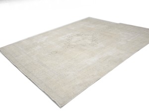 Antique Muted Beige Floral 9'5X12'4 Distressed Vintage Oriental Rug