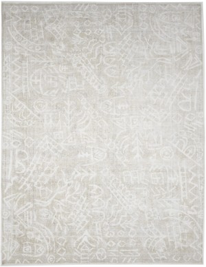 Antique Muted Beige Floral 9'6X12'3 Distressed Vintage Oriental Rug