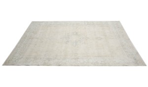 Antique Muted Beige Floral 8'8X12'4 Distressed Vintage Oriental Rug