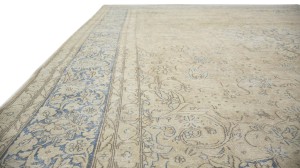 Antique Muted Beige Floral 10X13 Distressed Vintage Oriental Rug