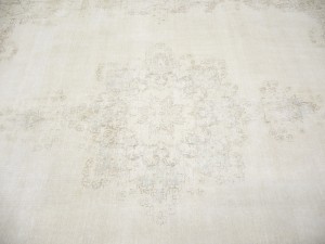 Antique Muted Beige Floral 10X13 Distressed Vintage Oriental Rug