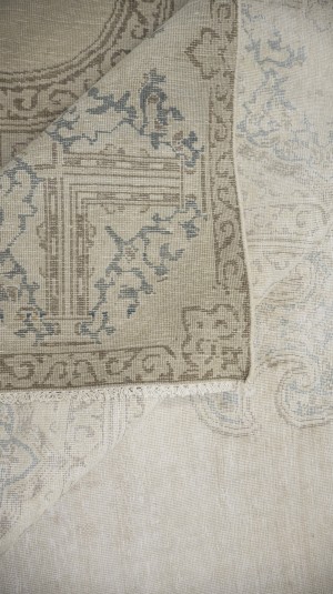 Antique Muted Beige Floral 10X13 Distressed Vintage Oriental Rug