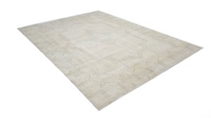 Antique Muted Beige Floral 10X13 Distressed Vintage Oriental Rug